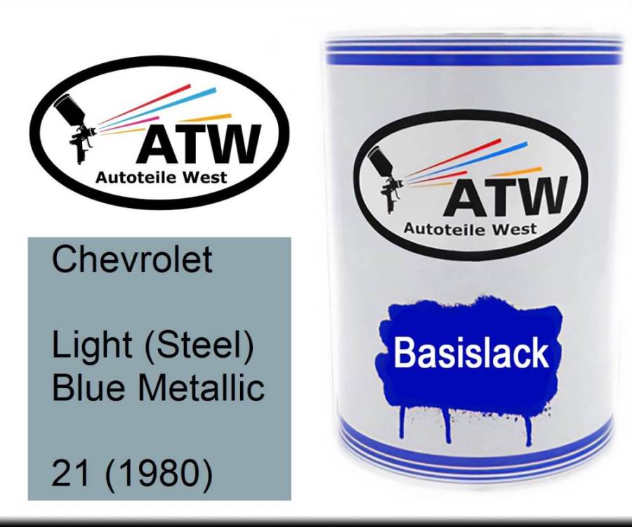 Chevrolet, Light (Steel) Blue Metallic, 21 (1980): 500ml Lackdose, von ATW Autoteile West.